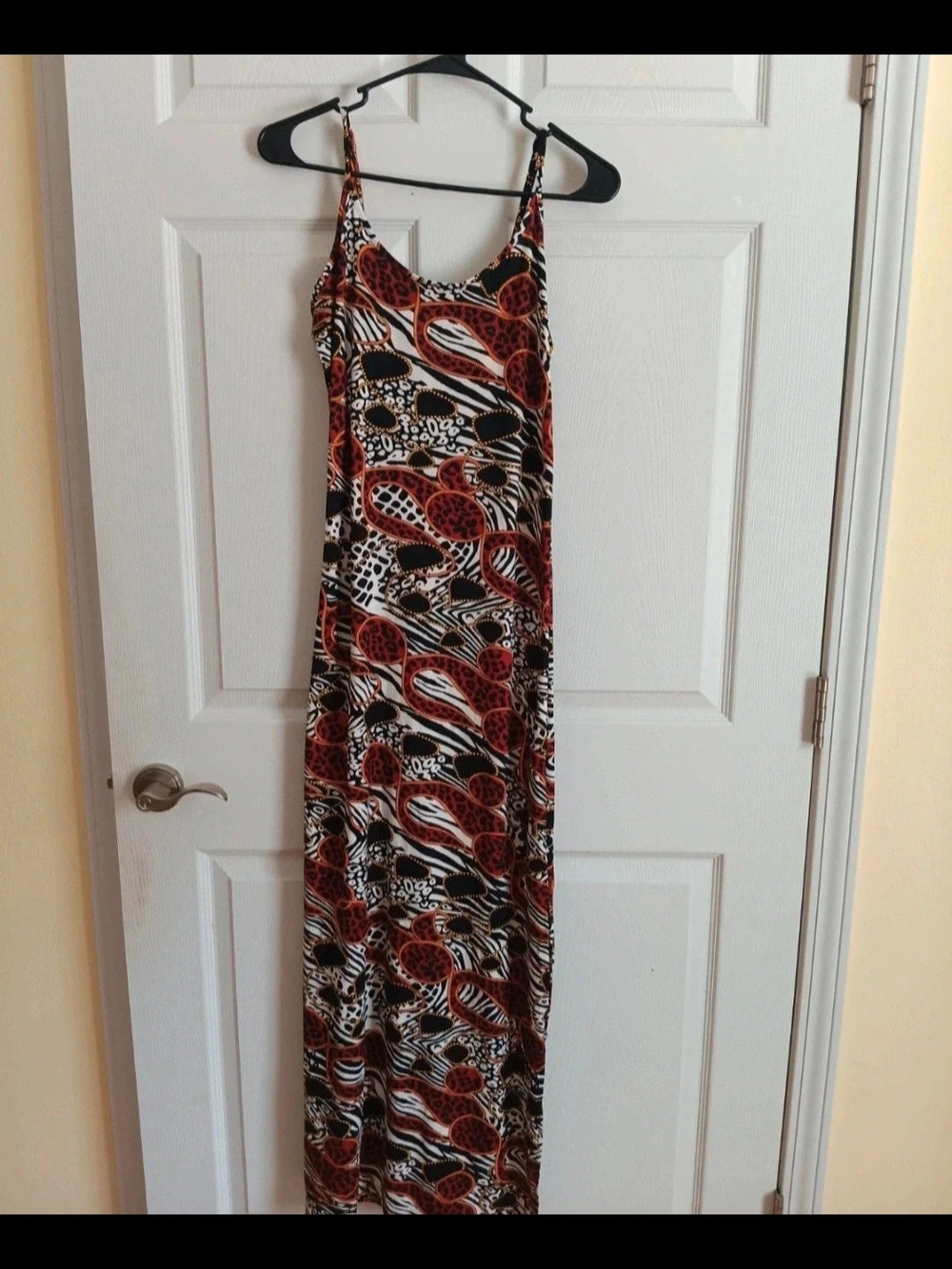 Absolute❤️It!! Strap Maxi Dress in Black, Brown & Cream Abstract Print Size XL